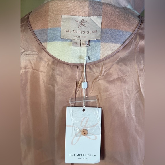 GAL MEETS GLAM wool blend pink and blue plaid winter peacoat. XL - Picture 7 of 16